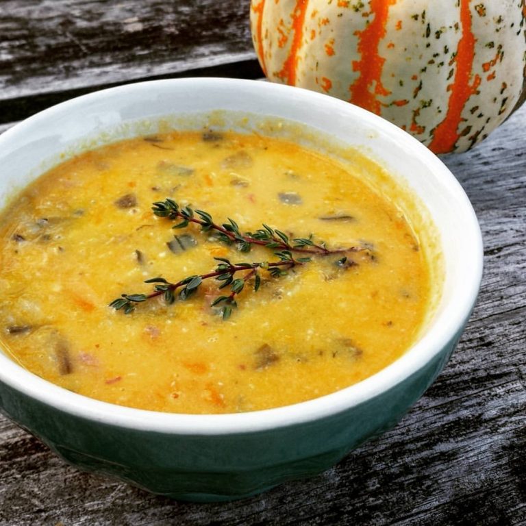 Luxe Leek and Squash Chowder with Bacon and Cheese